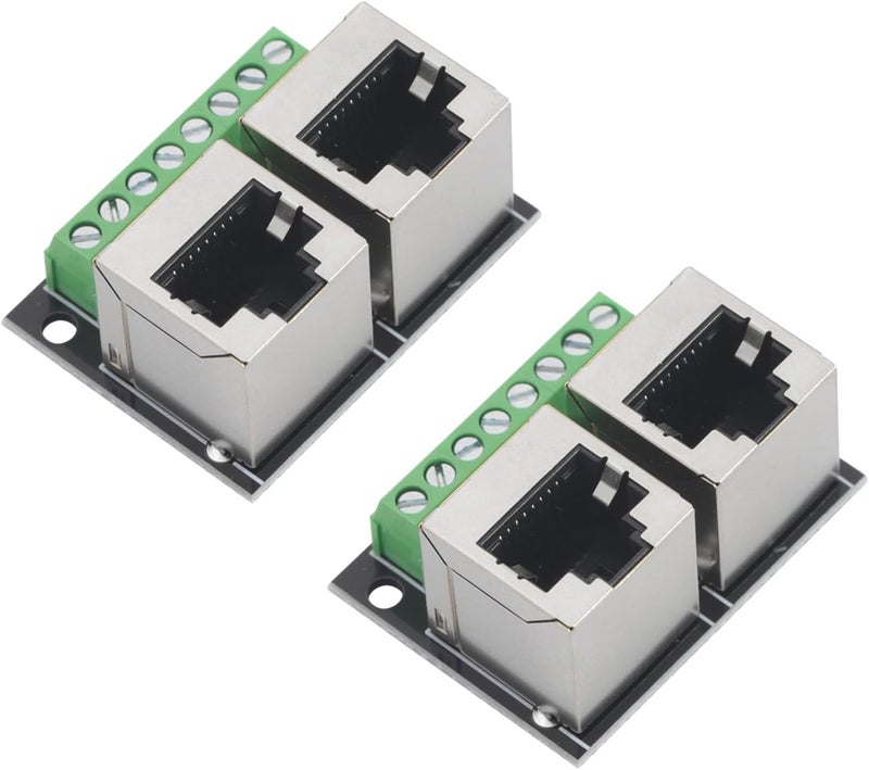 Teansic 2PCS RJ45 Ethernet Dual Female Terminal Breakout Board,3.5mm Pitch 8Pin RJ45 Screw Connector Network Adapter Terminal(Vertical Socket) - Image 1
